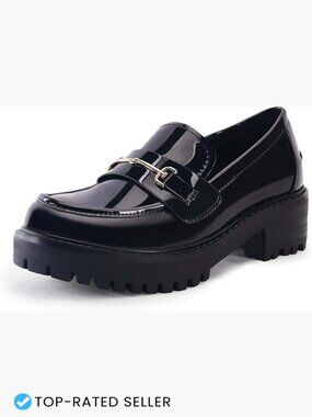 Classic Patented Chunky Loafers Platform Closed Toe Lug Sole Vintage Retro